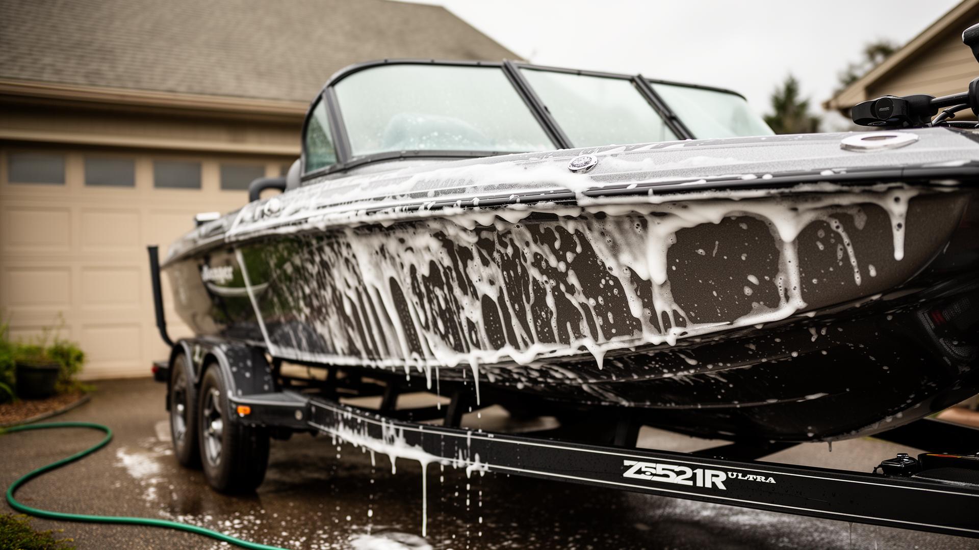 Luxury car covered in foam during professional detailing